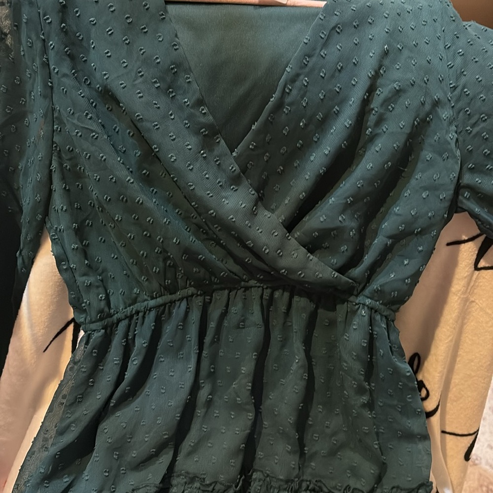 ANDREE' by unit Medium Dark Teal Long Sheer  Sleeve midi embroidered dress- GC🩷 - Picture 9 of 16